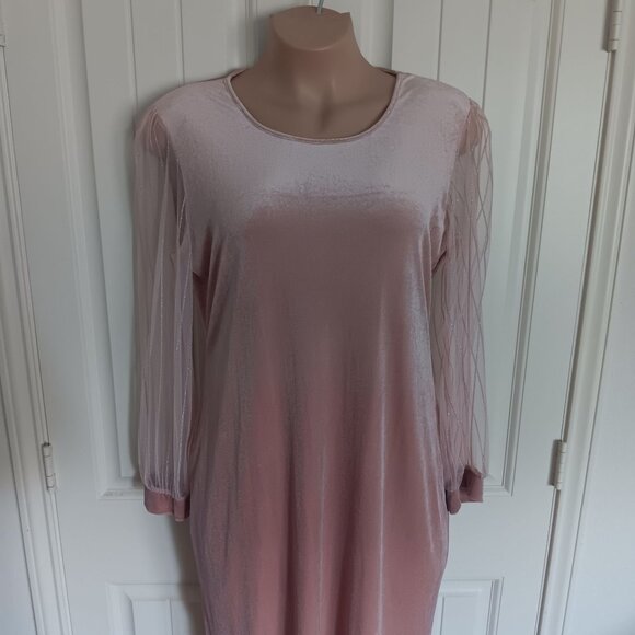 Shein Curve 3XL Pink Long Sleeve Maxi Dress Sheer Mesh Sleeves 100% Polyester - Picture 2 of 7